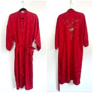 Vintage Golden Bee Asian Embroidered Satin Robe Large